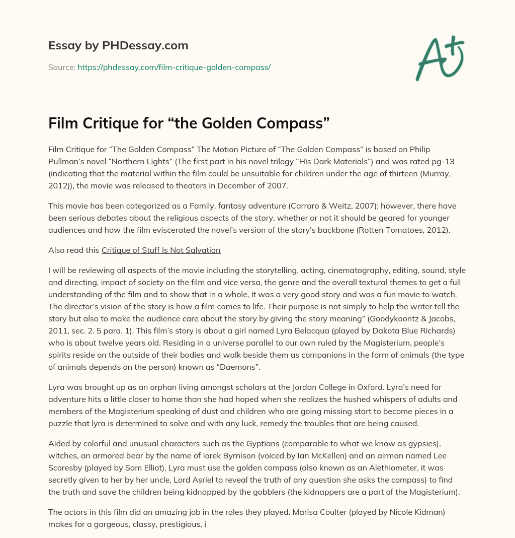 Film Critique for “the Golden Compass” essay