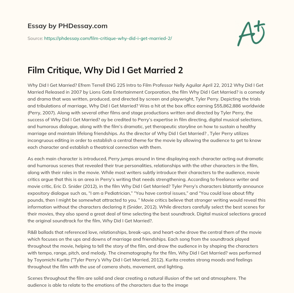 Film Critique, Why Did I Get Married 2 essay