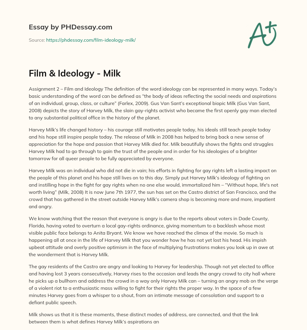 Film & Ideology – Milk essay
