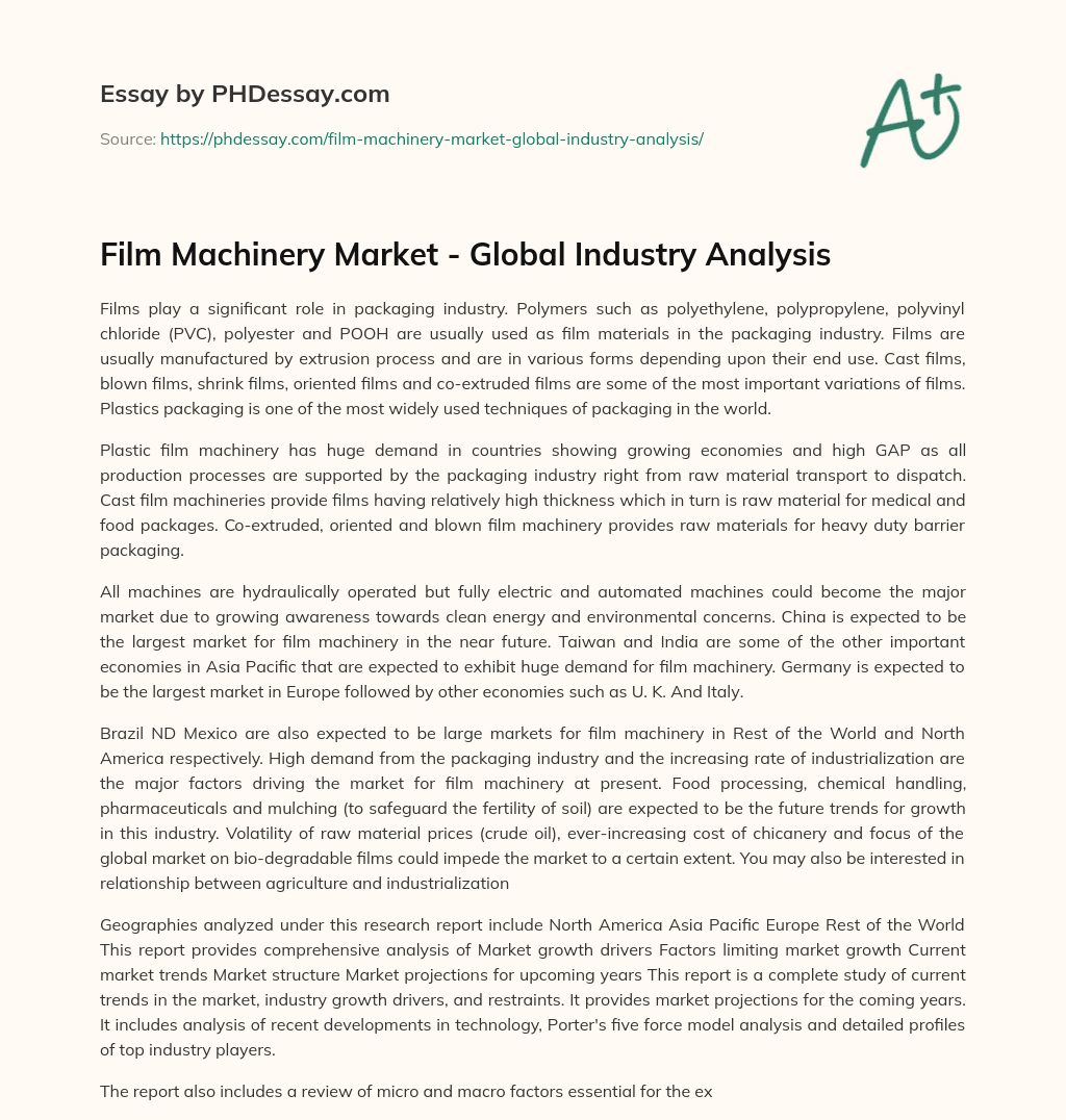 Film Machinery Market – Global Industry Analysis essay