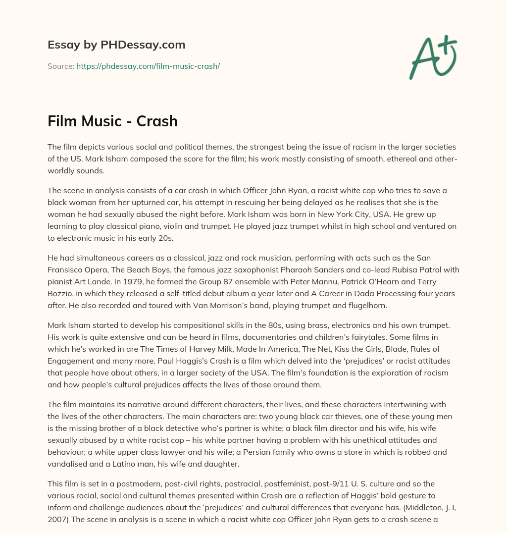 Film Score by Mark Isham Highlights Racism in Society essay