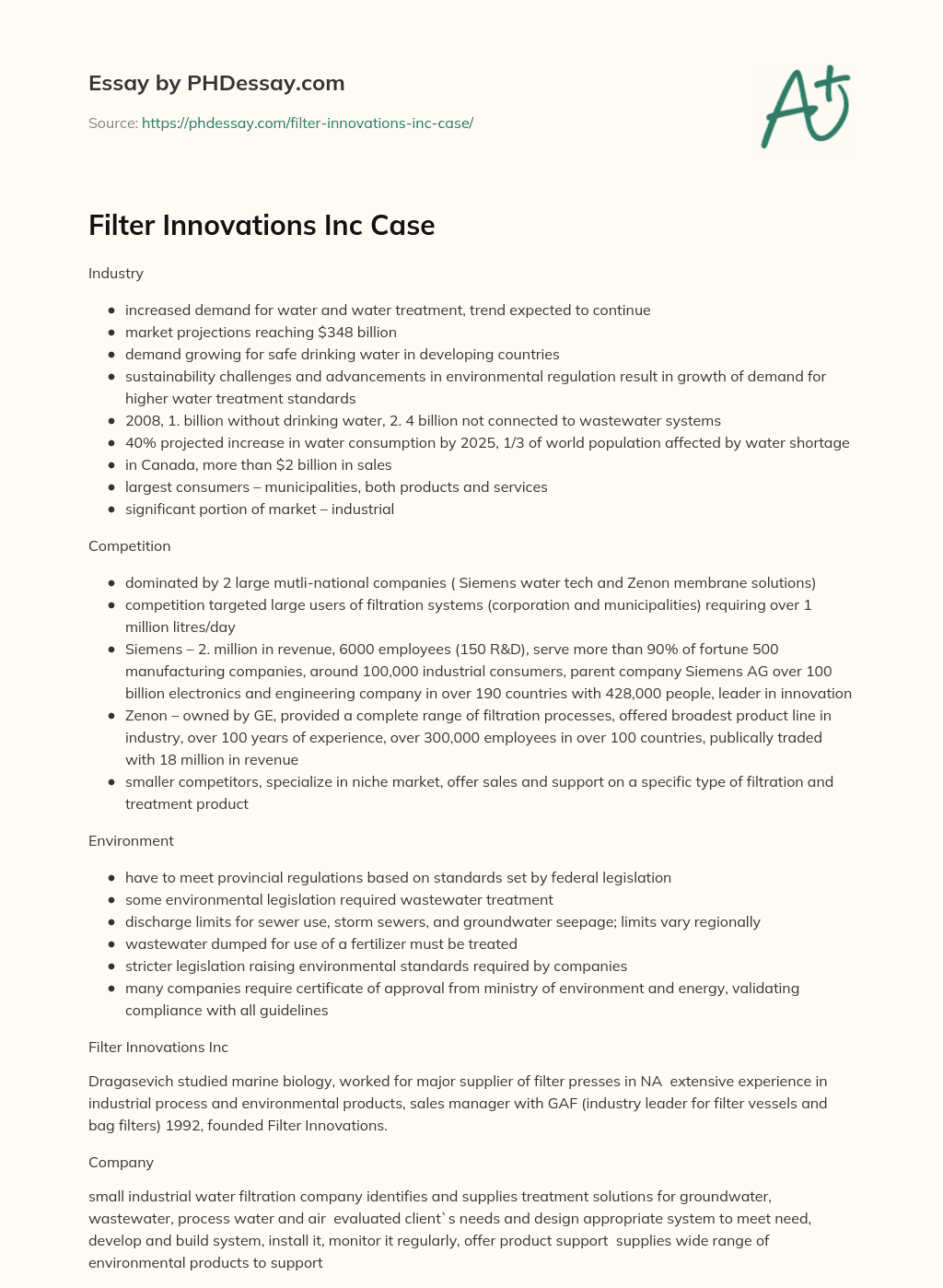 Filter Innovations Inc Case