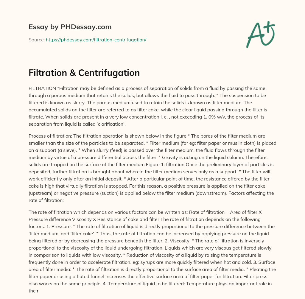 Filtration & Centrifugation essay