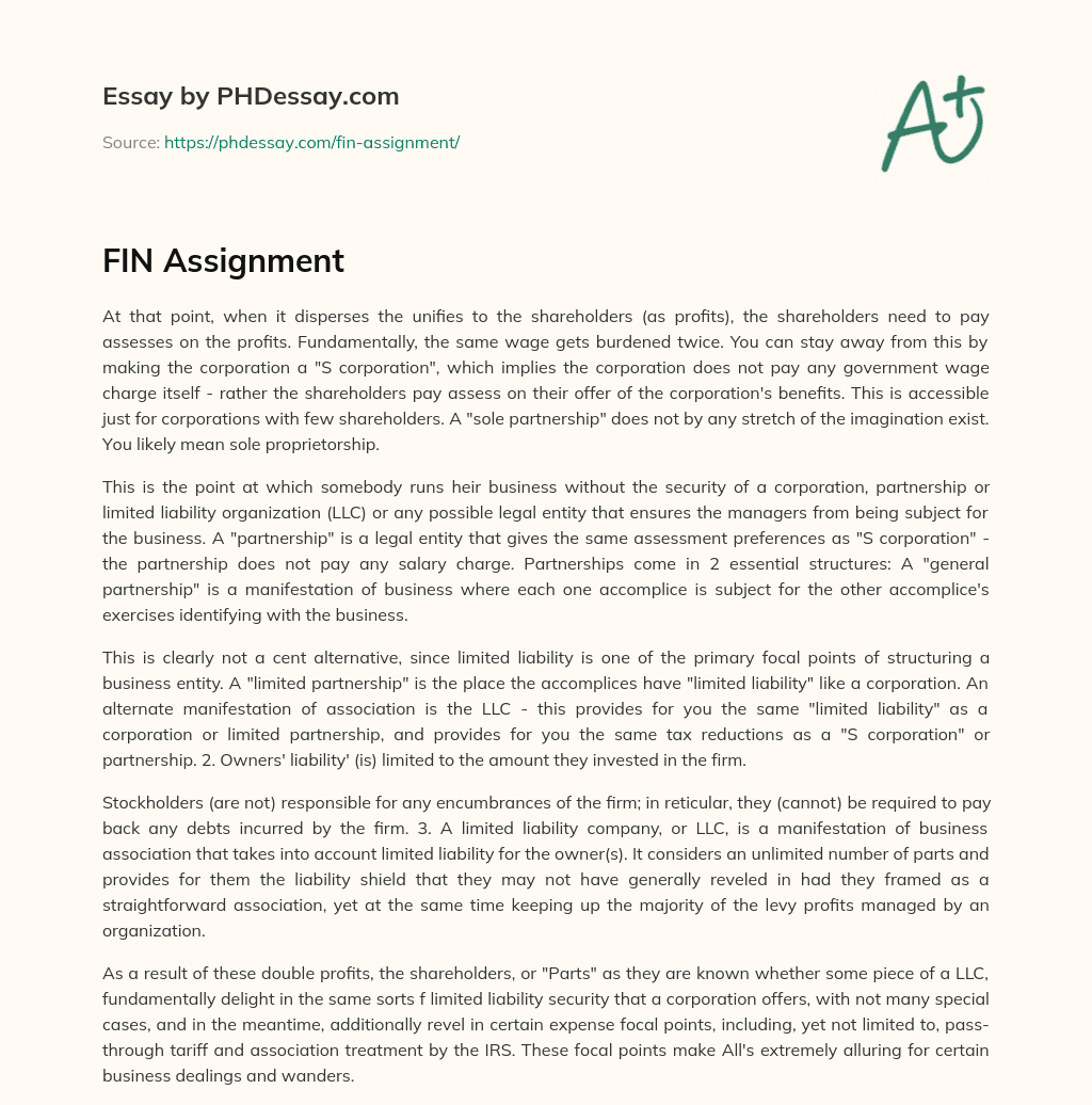 FIN  Assignment essay