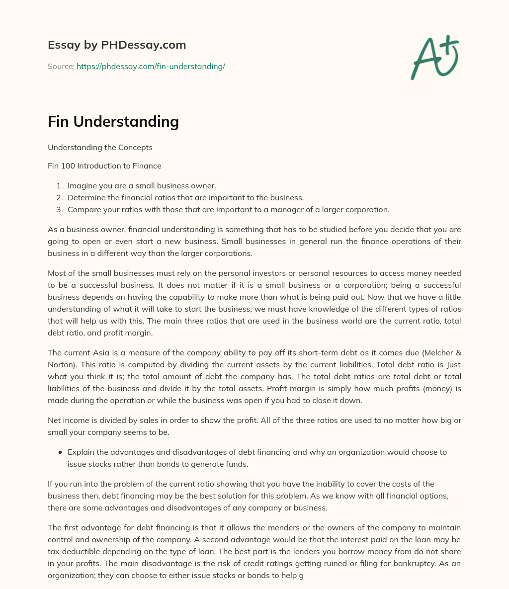 Fin Understanding essay