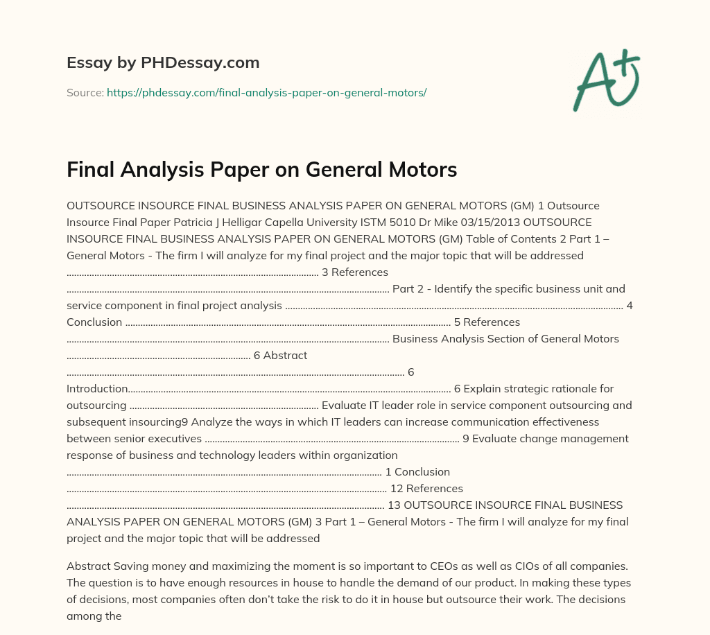 Final Analysis Paper on General Motors essay