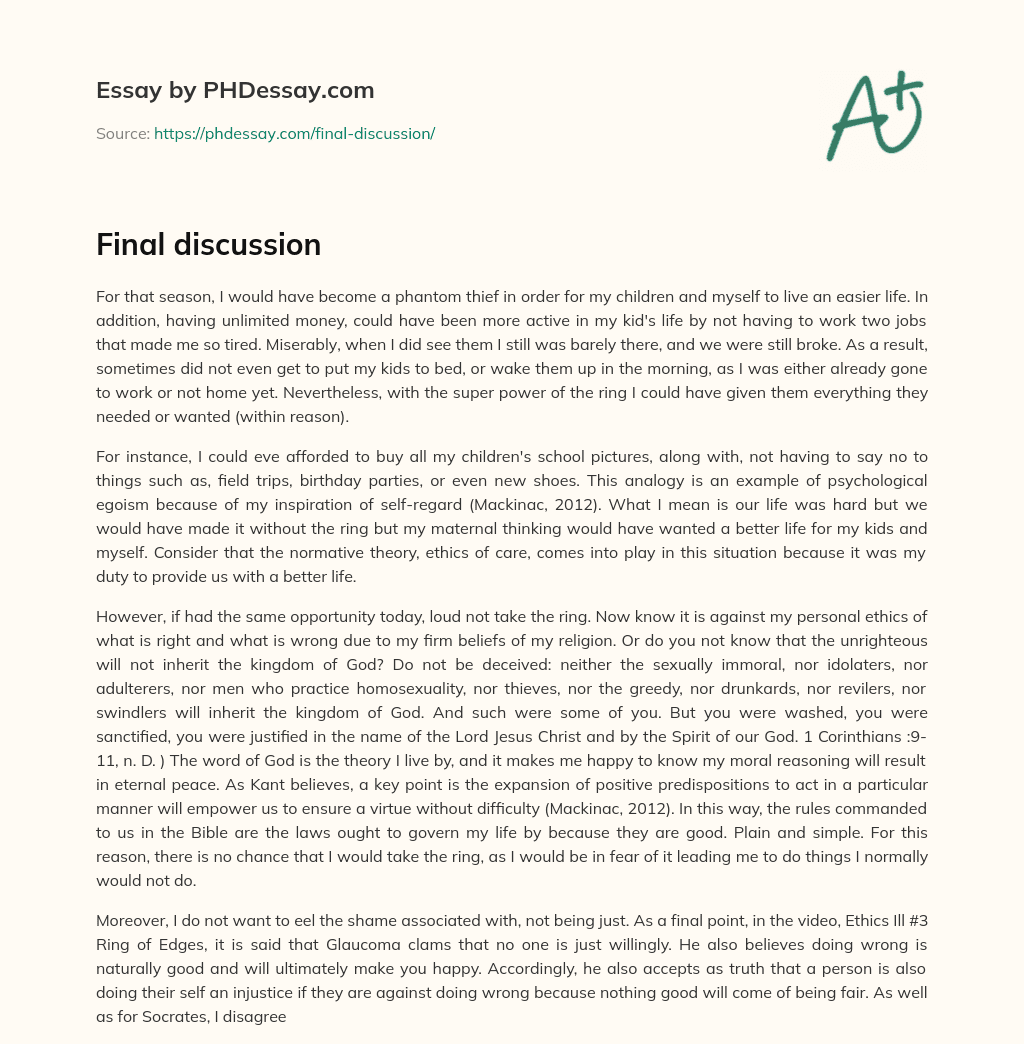 Final discussion essay