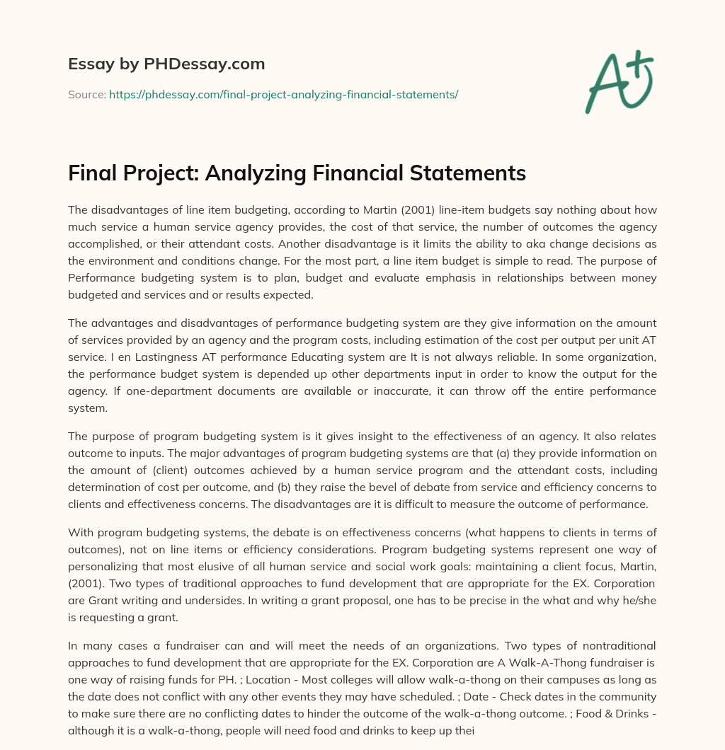 Final Project: Analyzing Financial Statements essay