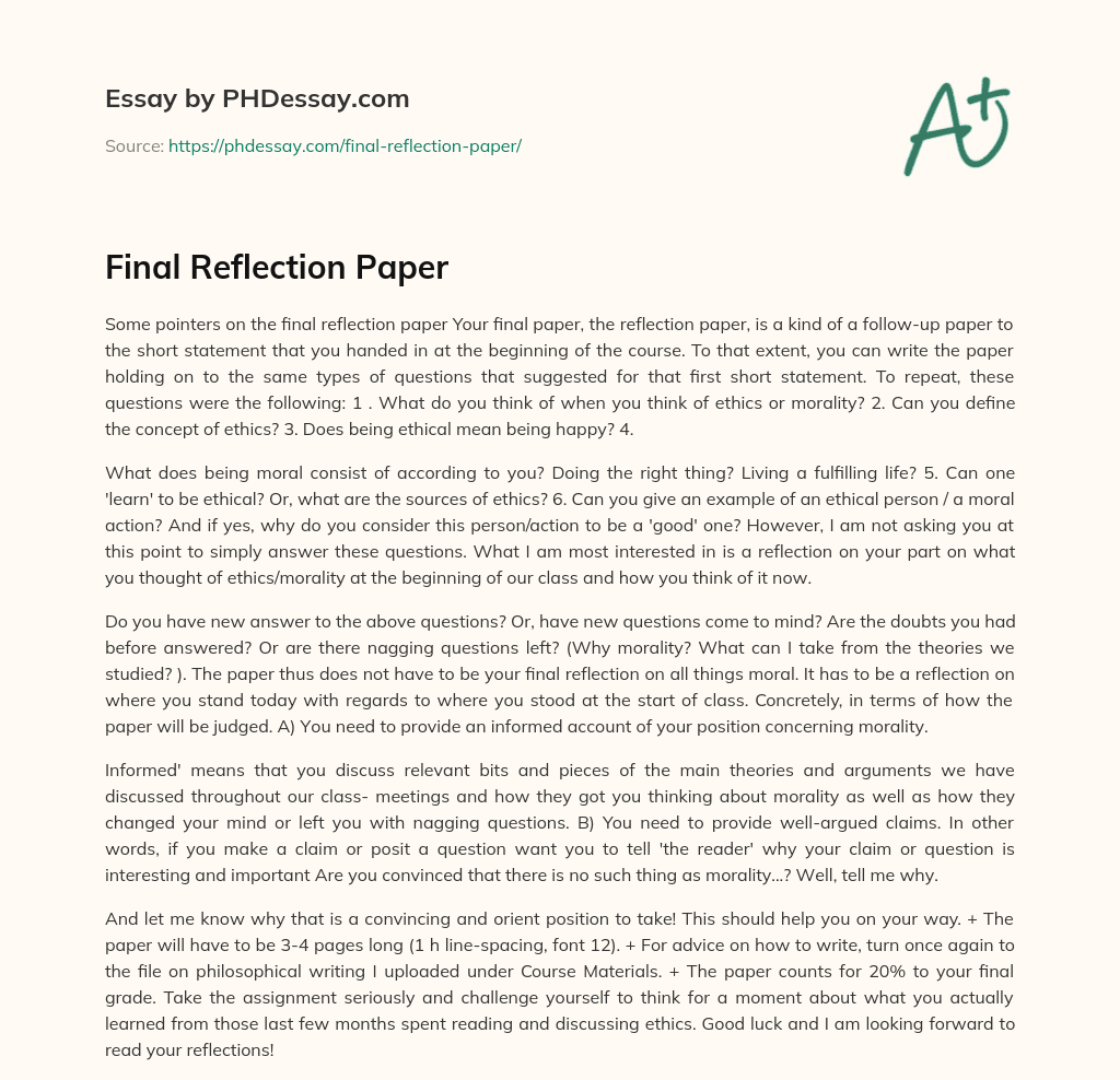 Final Reflection Paper essay
