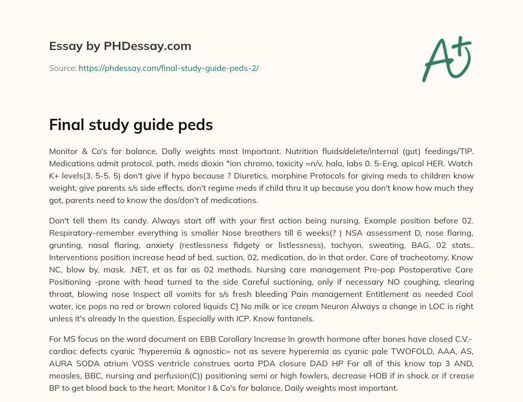Final study guide peds essay