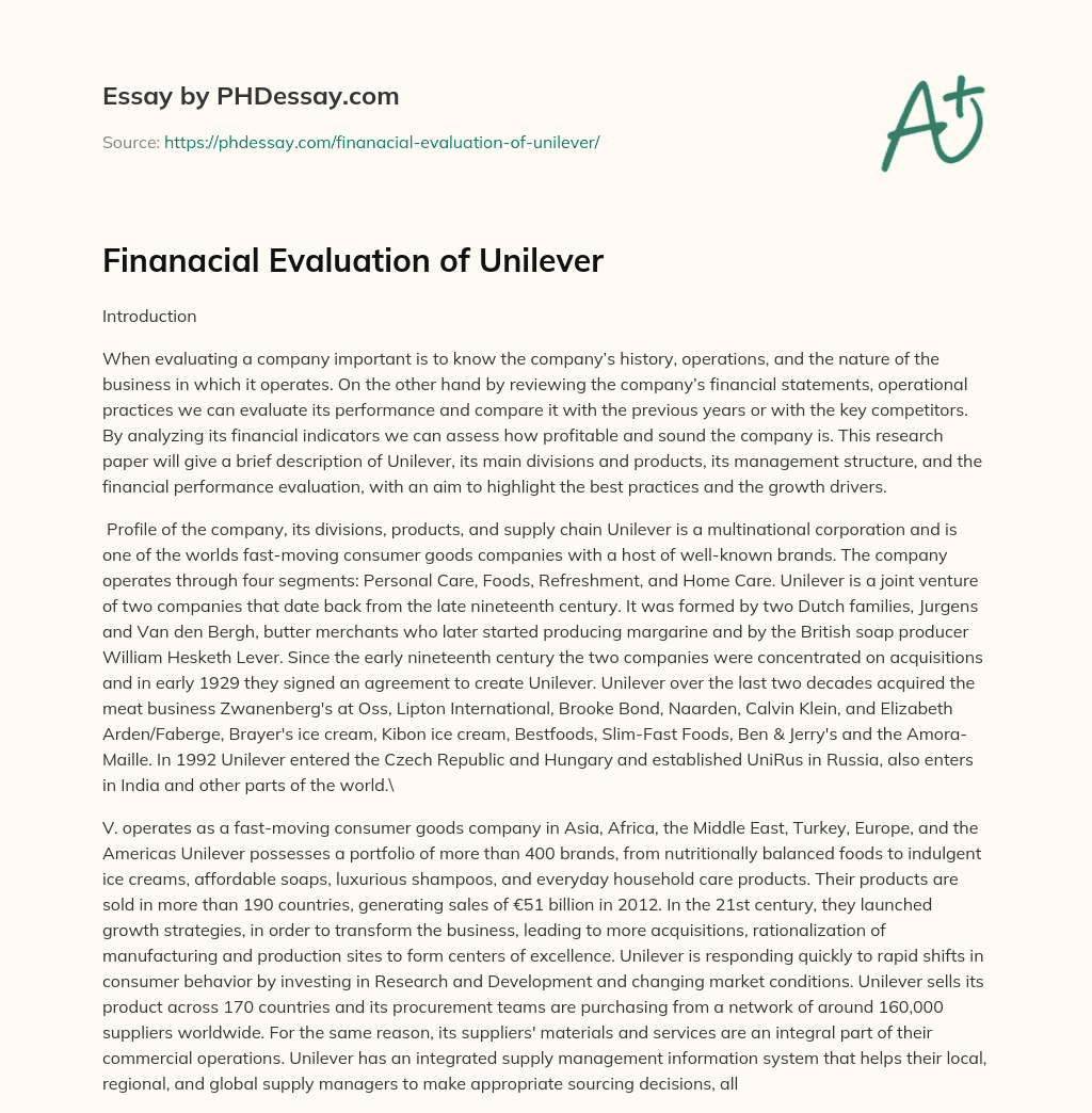 Finanacial Evaluation of Unilever essay