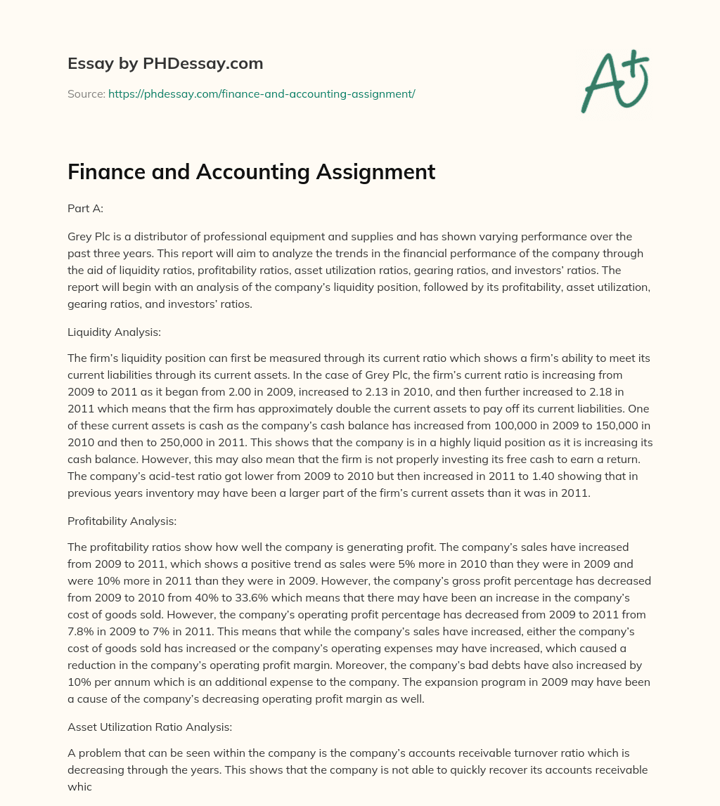Finance and Accounting Assignment essay