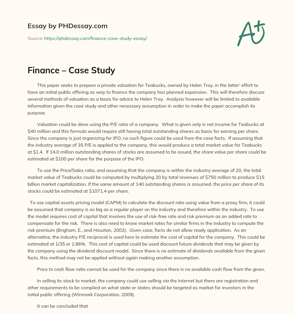 case study related to finance topics