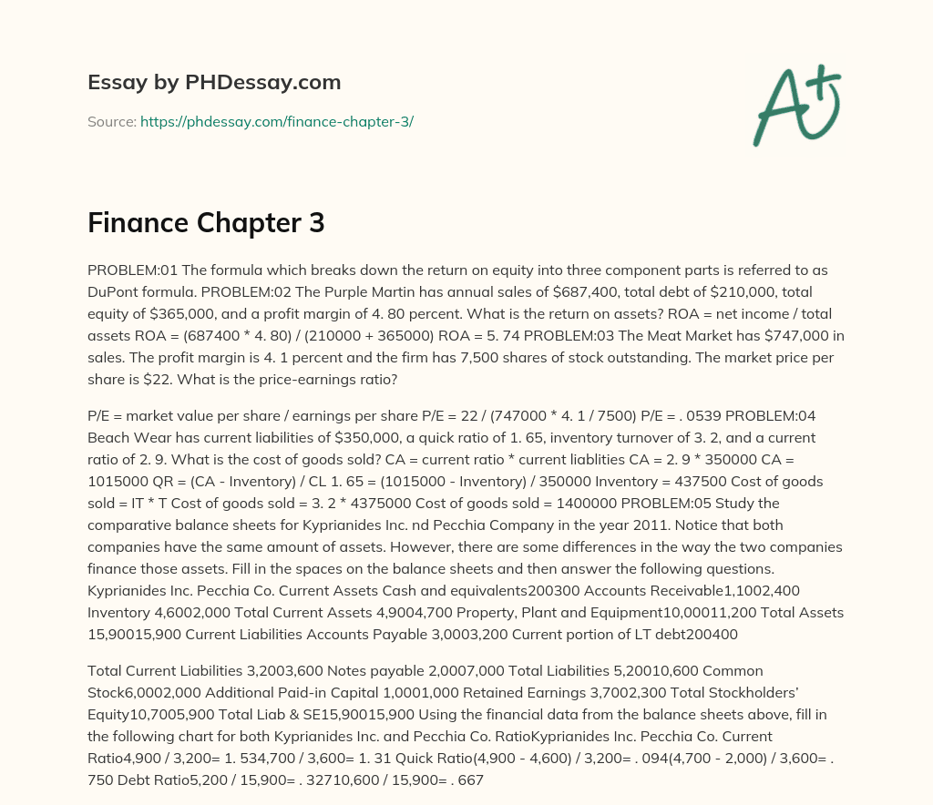Finance Chapter 3 essay
