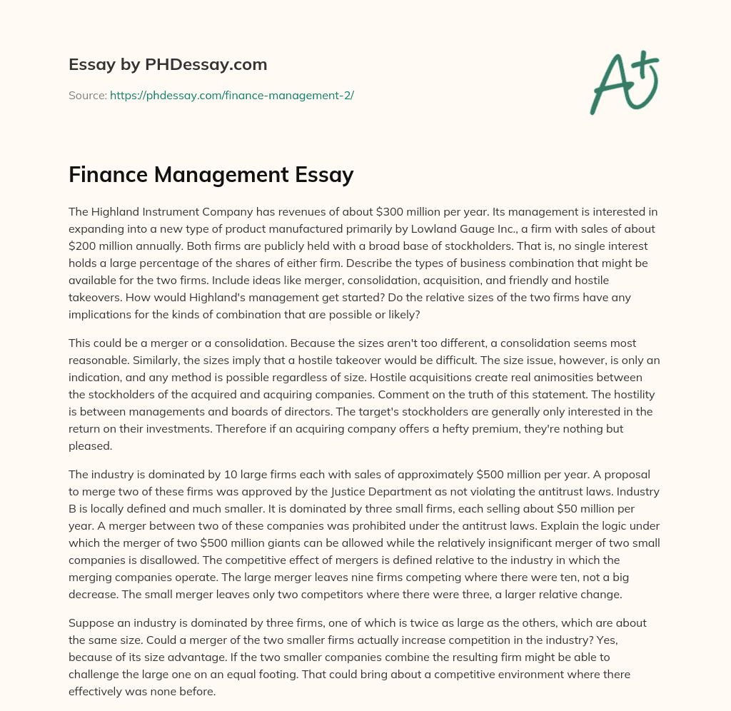 Finance Management Essay essay