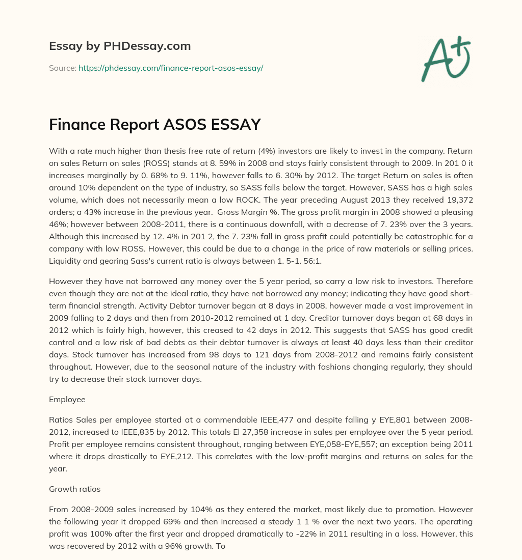 Finance Report ASOS ESSAY essay