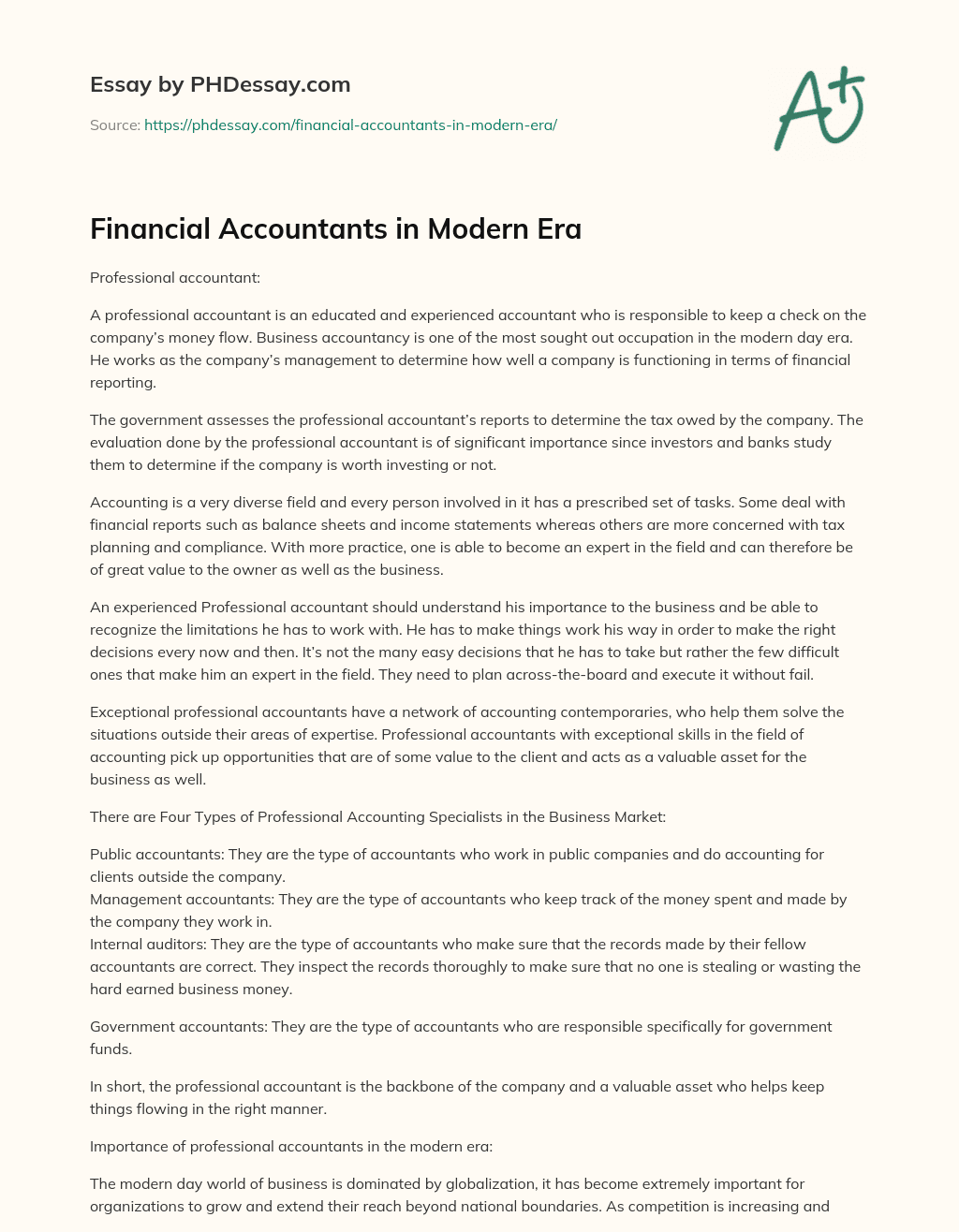 Financial Accountants in Modern Era essay