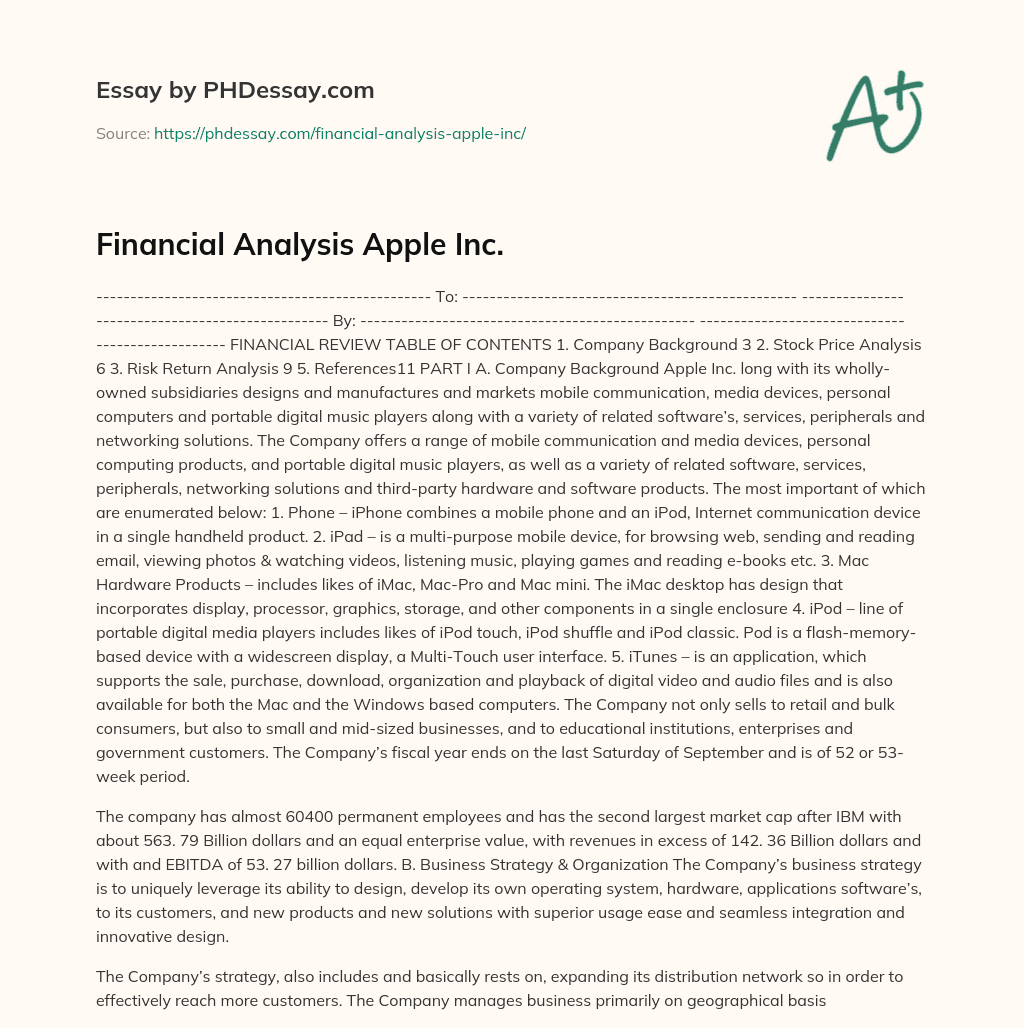 Financial Analysis Apple Inc. - PHDessay.com