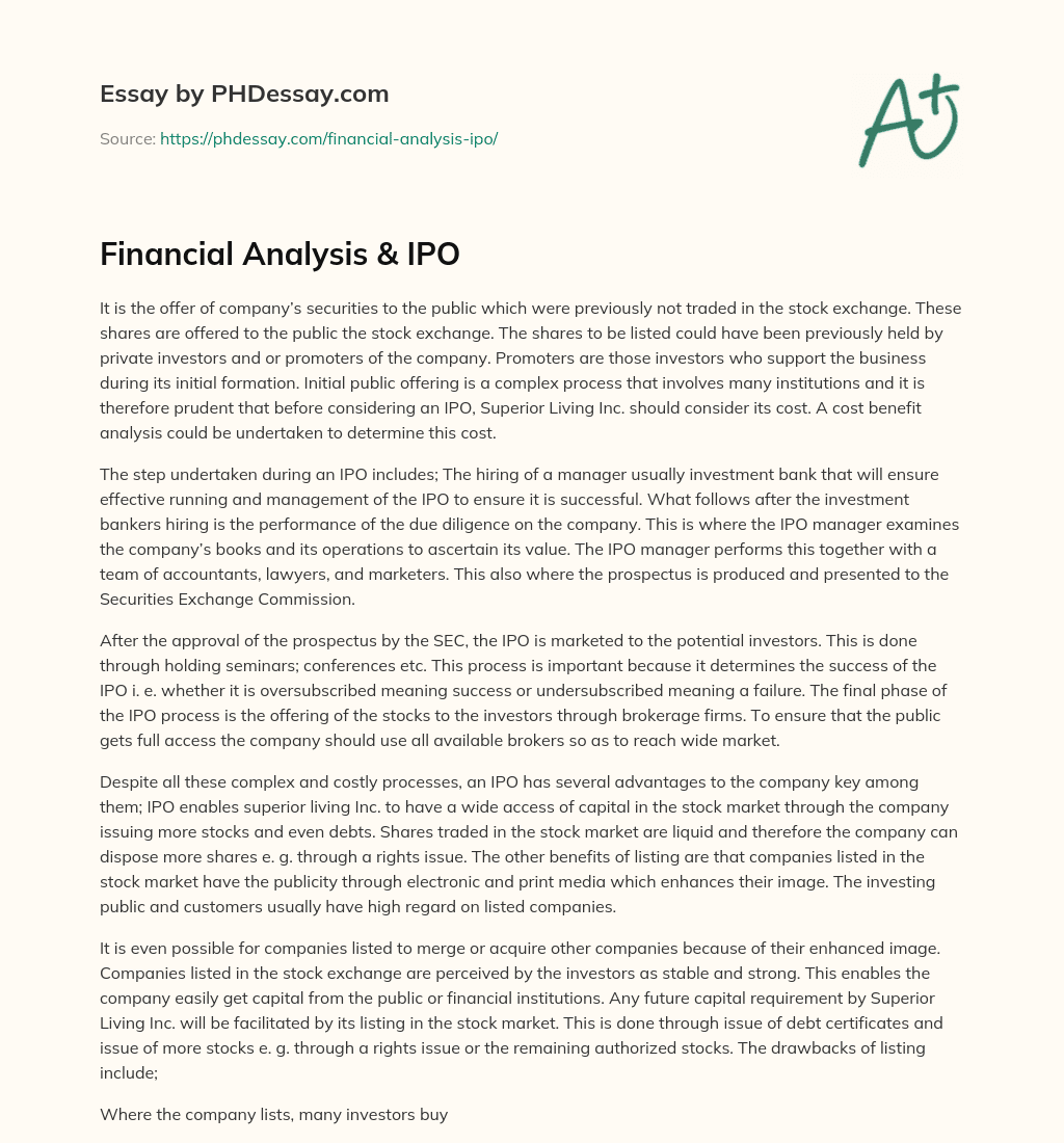 Financial Analysis & IPO essay
