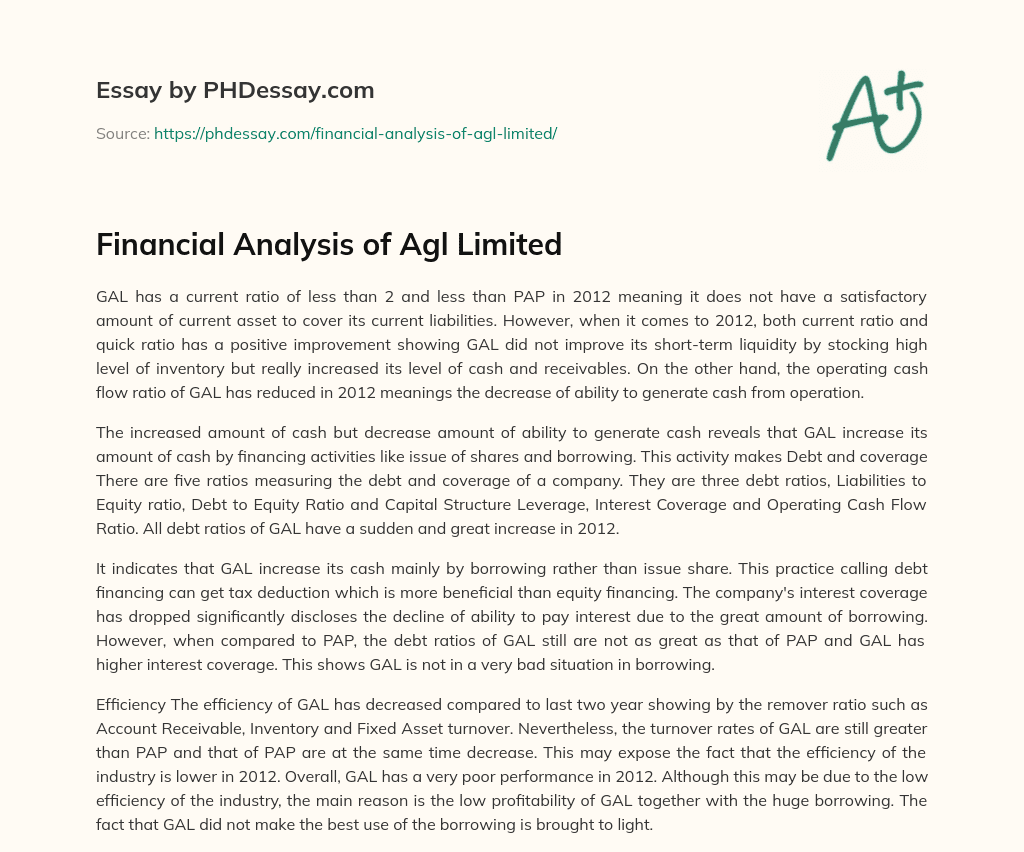 Financial Analysis of Agl Limited essay