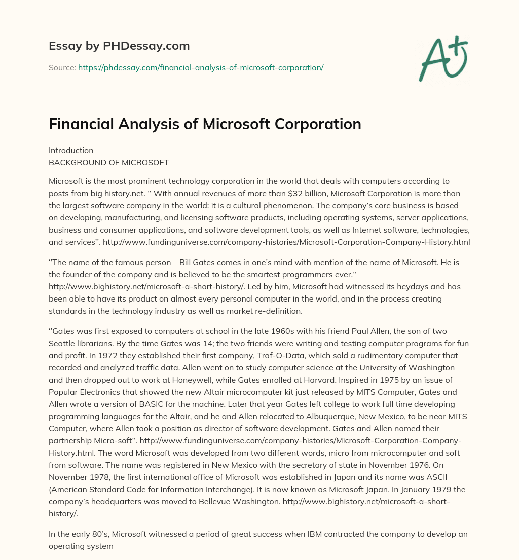 Financial Analysis of Microsoft Corporation essay
