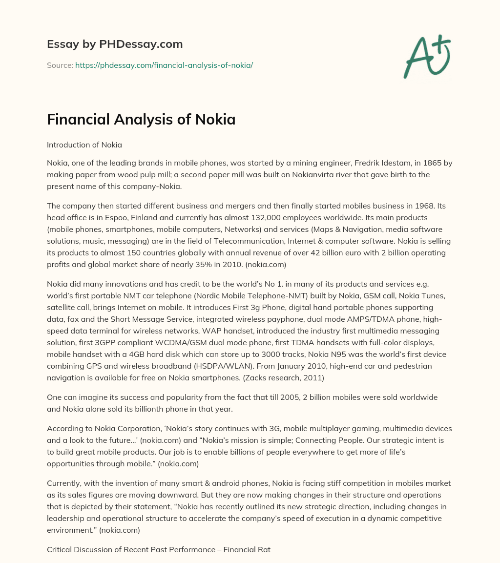 Financial Analysis of Nokia essay