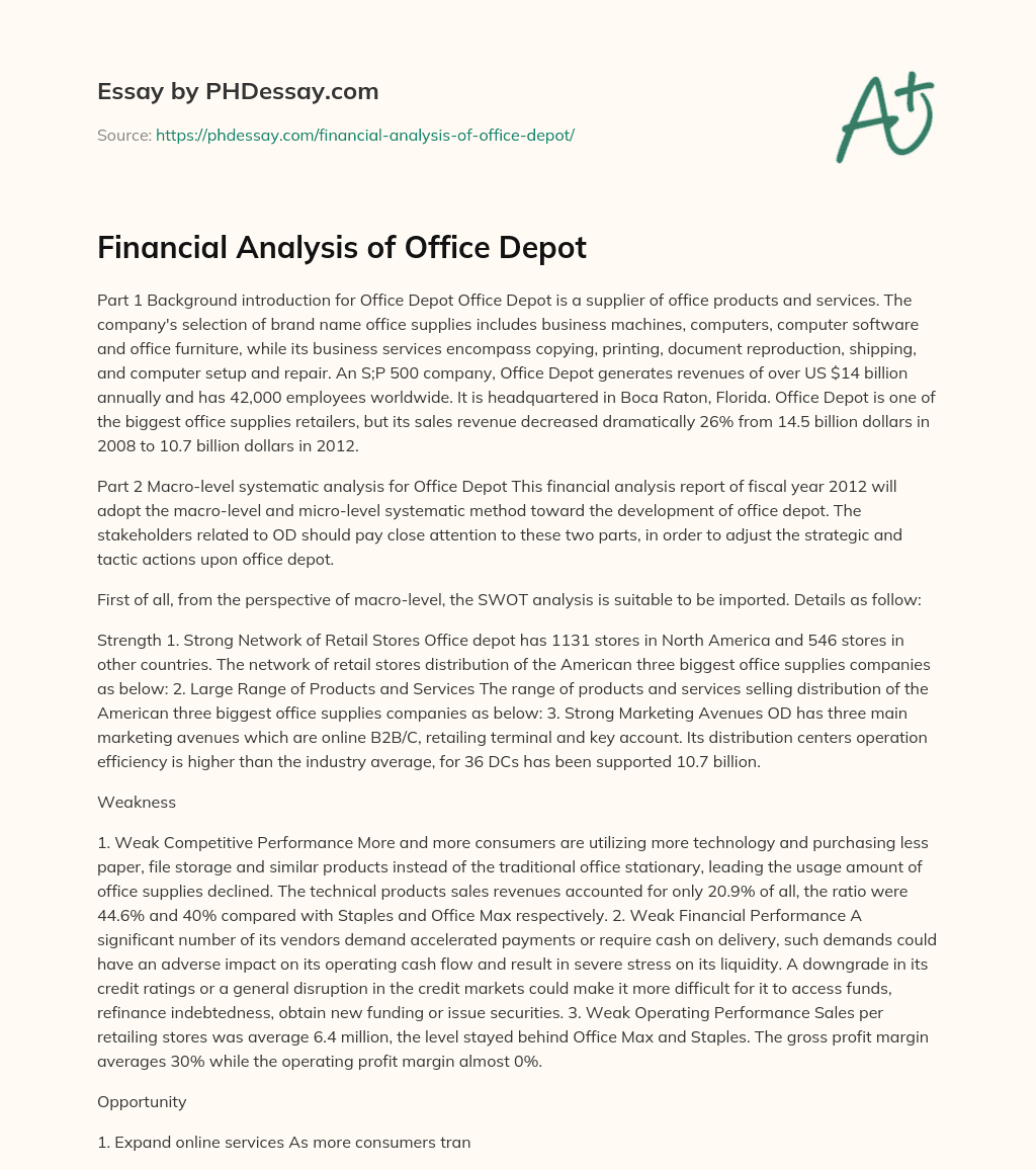 Financial Analysis of Office Depot essay