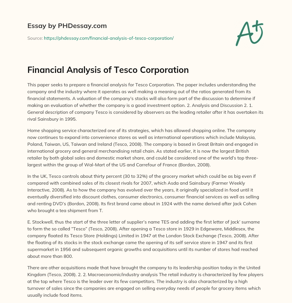 Financial Analysis of Tesco Corporation essay