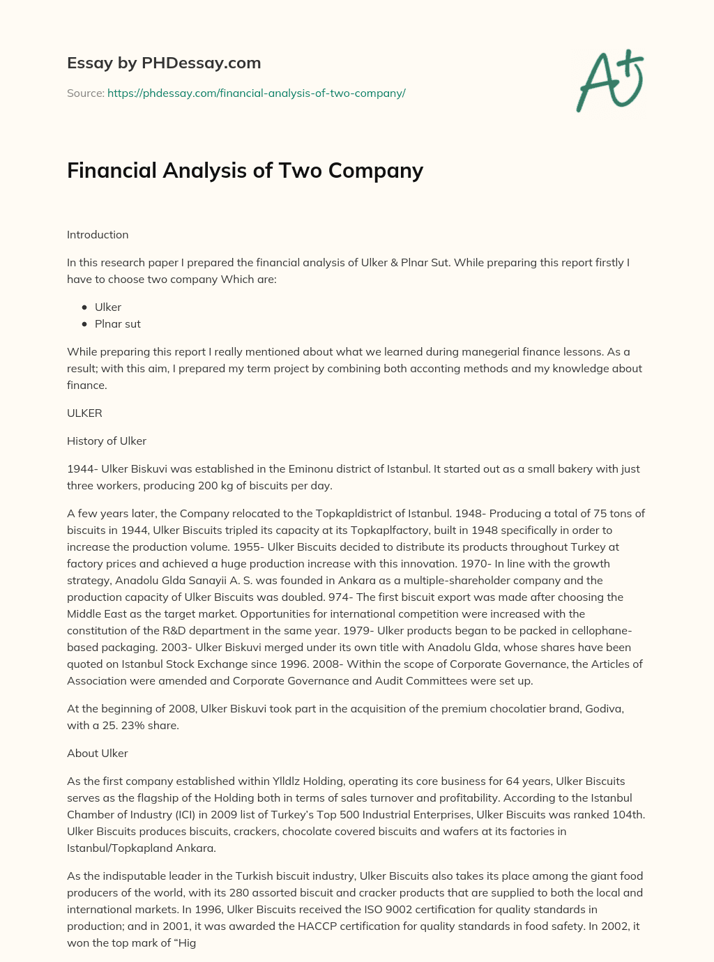 Financial Analysis of Two Company essay