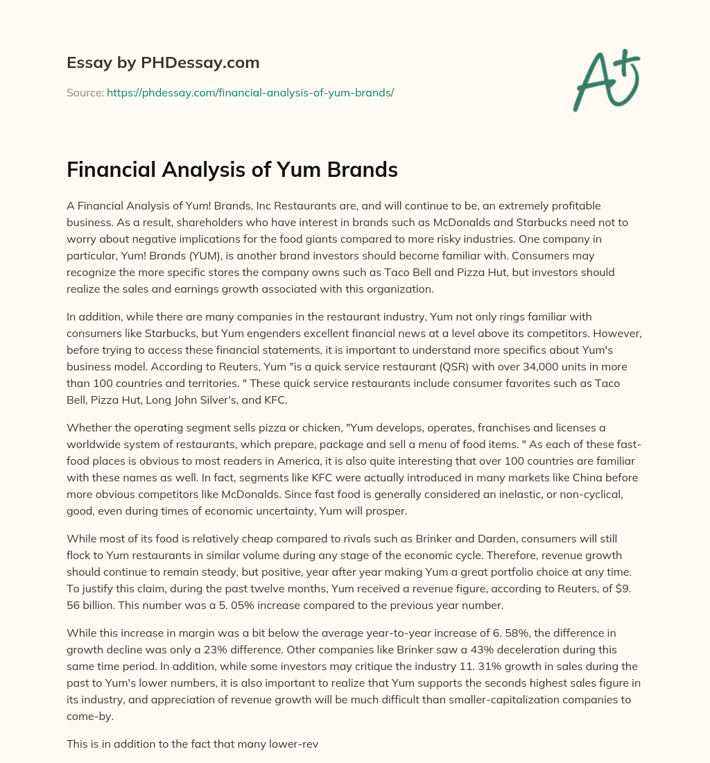 Financial Analysis of Yum Brands essay