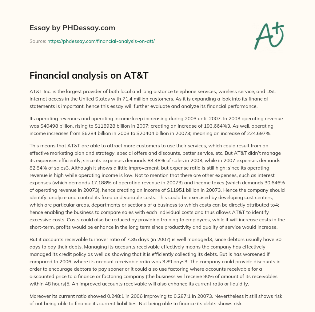 Financial analysis on AT&T essay