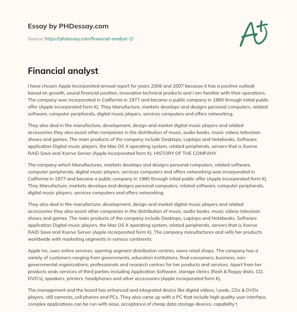 Financial analyst essay
