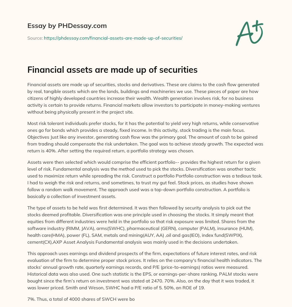Financial assets are made up of securities essay