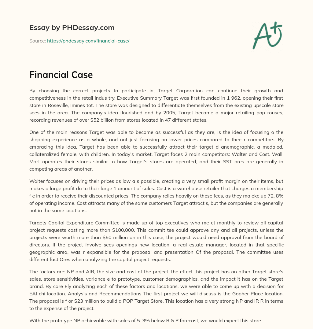 Financial Case essay