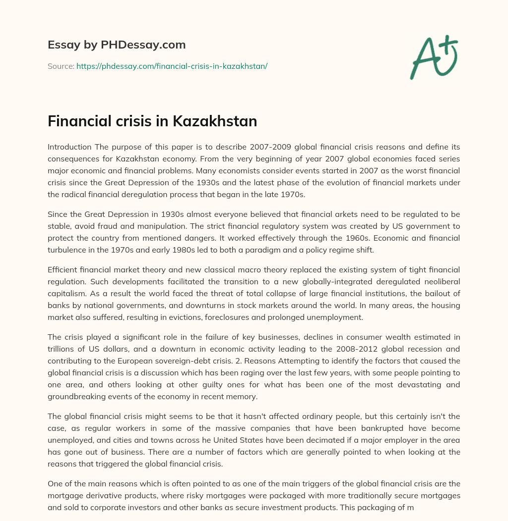 Financial crisis in Kazakhstan essay