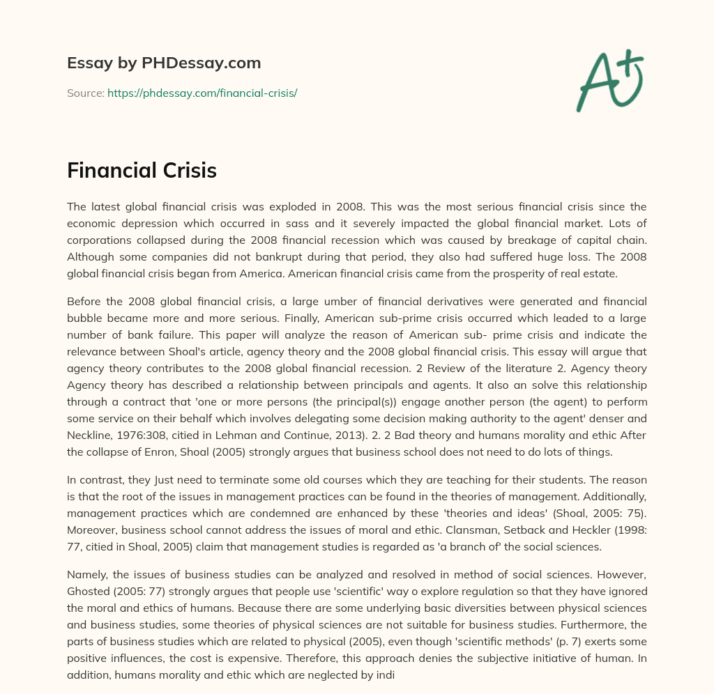 Financial Crisis essay
