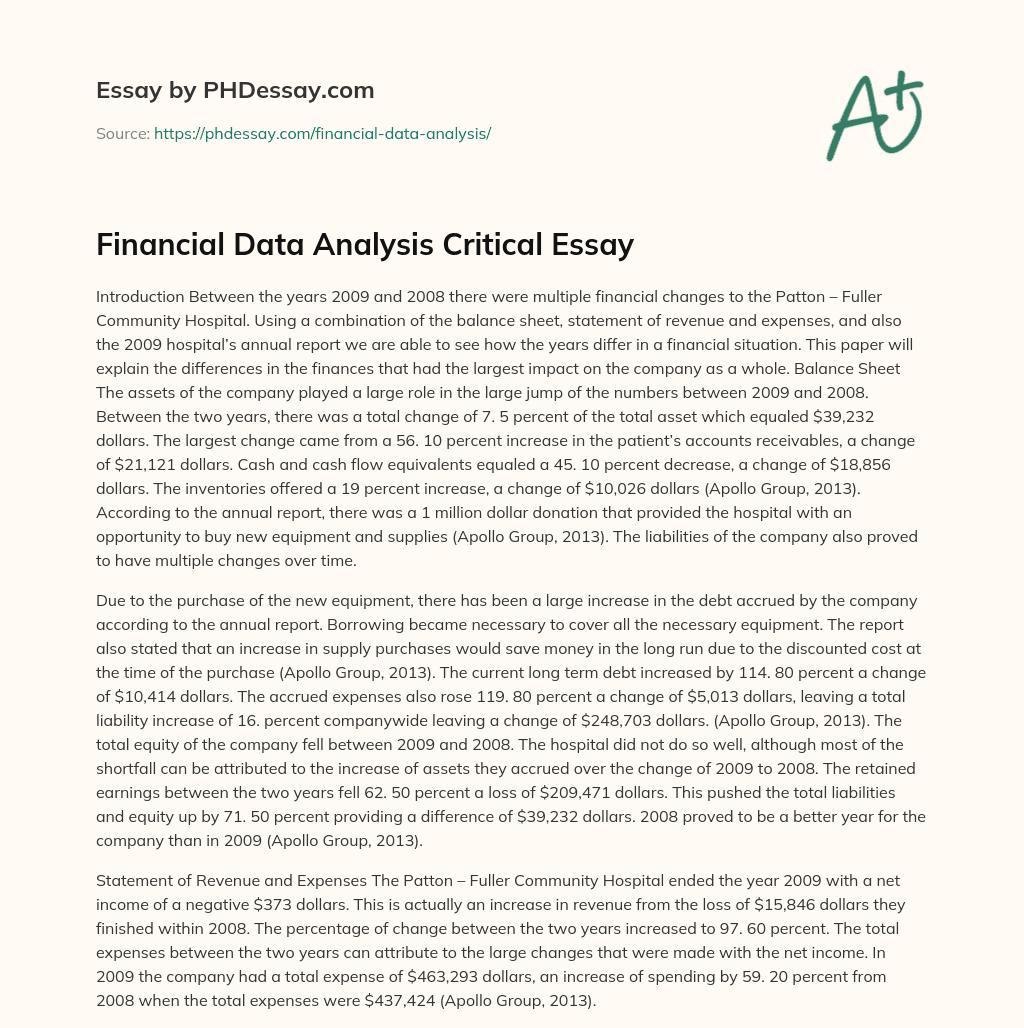 Financial Data Analysis Critical Essay essay