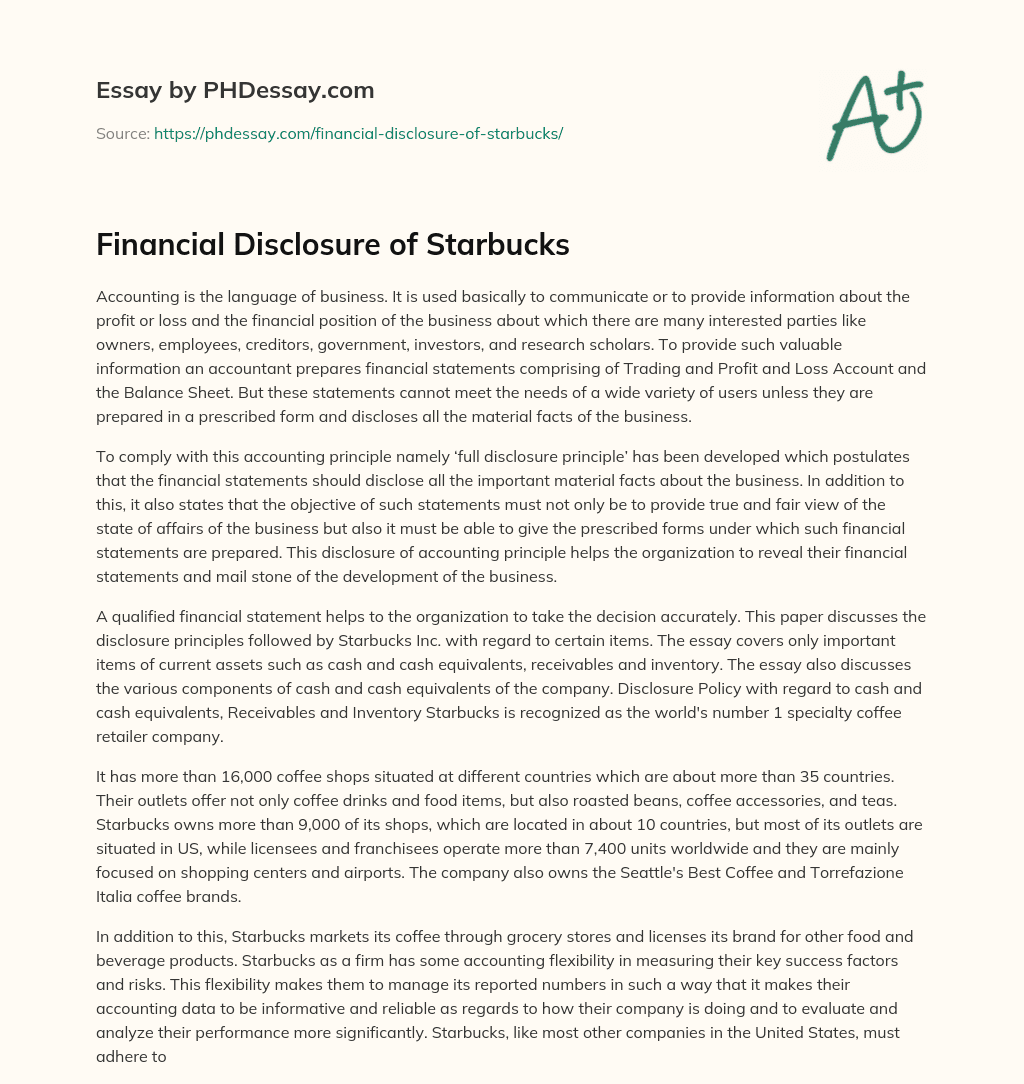 Financial Disclosure of Starbucks essay
