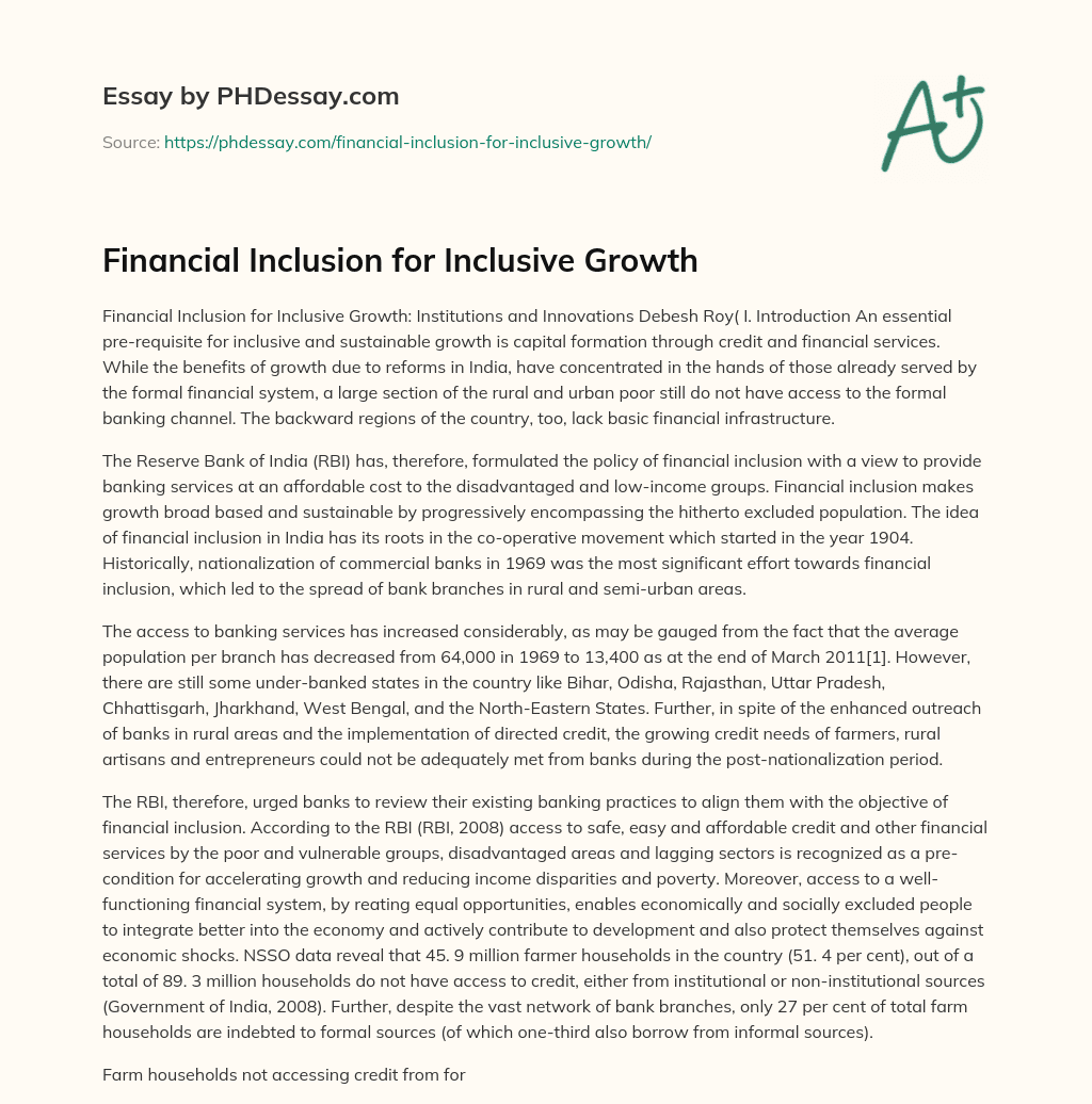 Financial Inclusion for Inclusive Growth essay