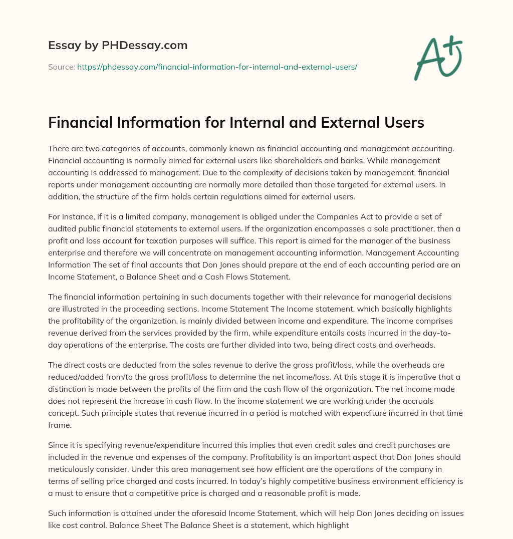 Financial Information for Internal and External Users essay