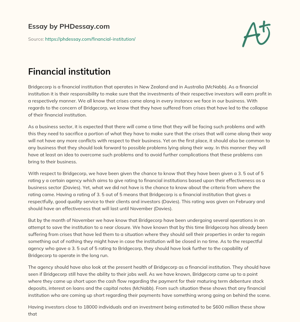 Financial institution essay