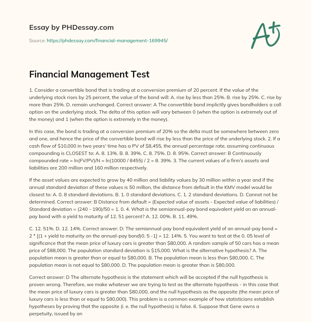 Financial Management Test essay