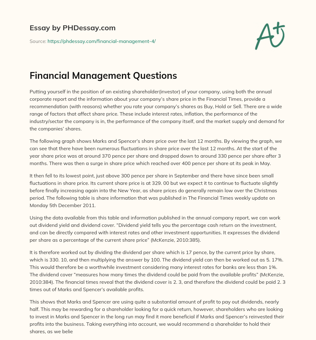 Financial Management Questions essay