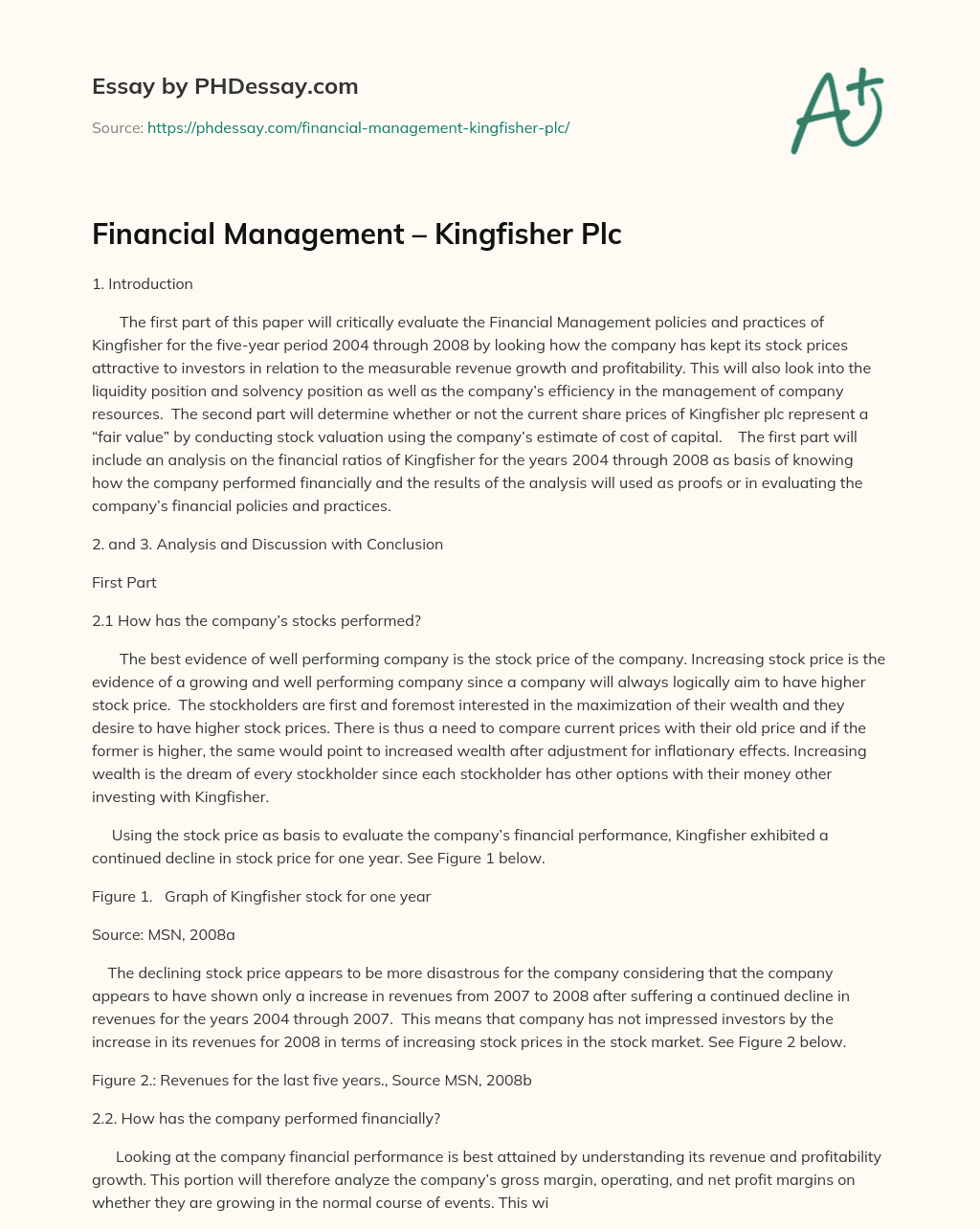 Financial Management – Kingfisher Plc essay