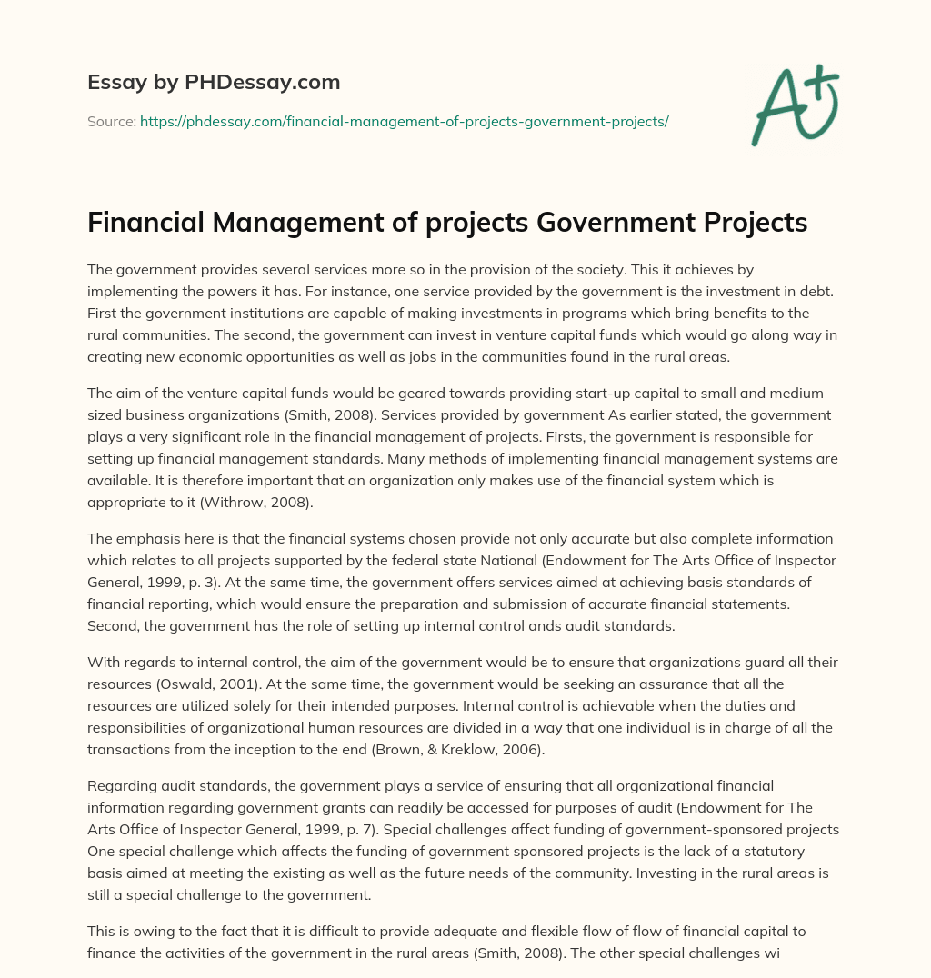 Financial Management of projects Government Projects essay