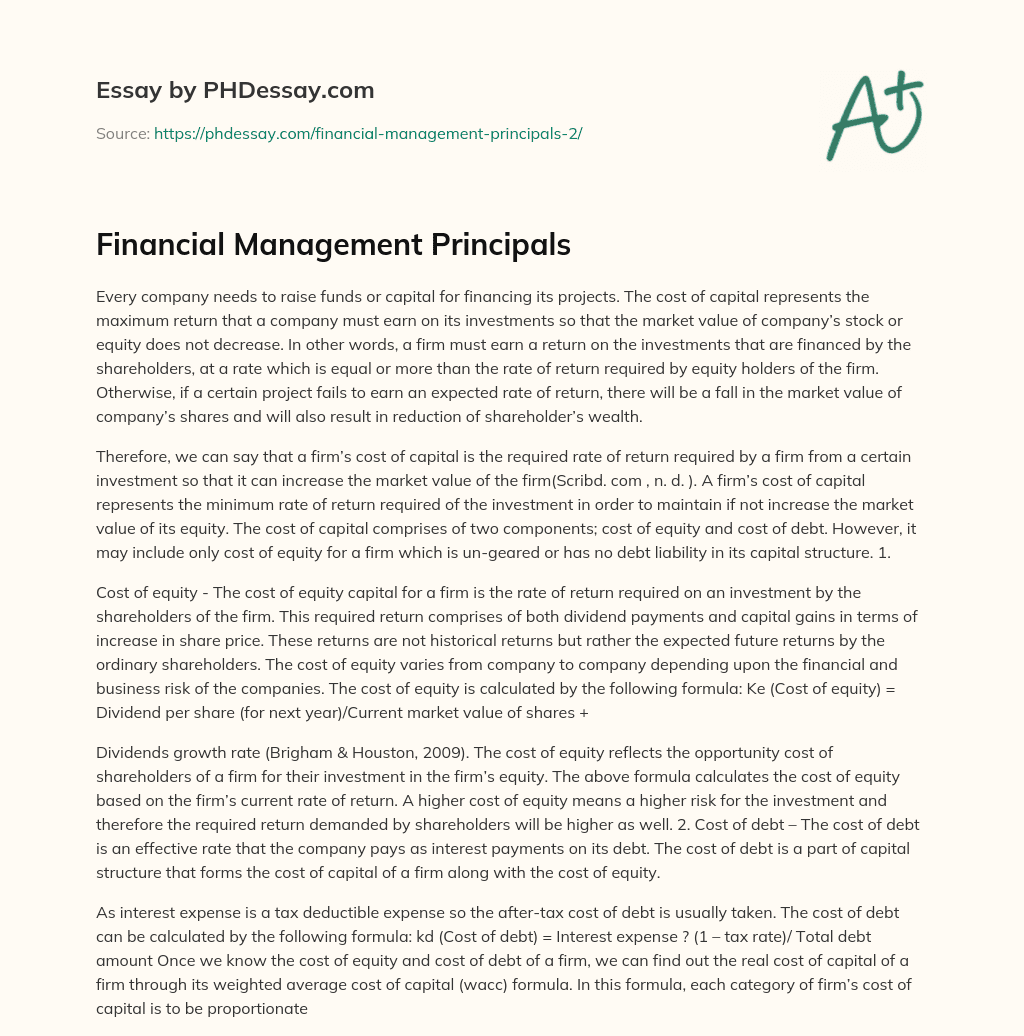 Financial Management Principals essay