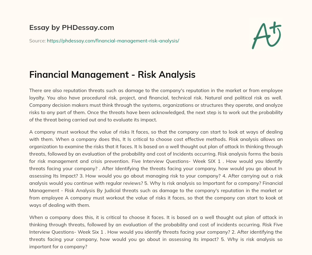 critical analysis essay on risk management