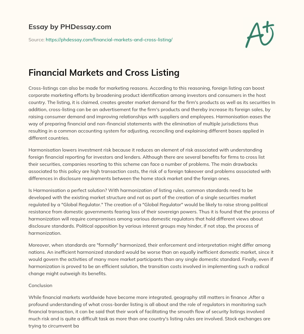 Financial Markets and Cross Listing essay
