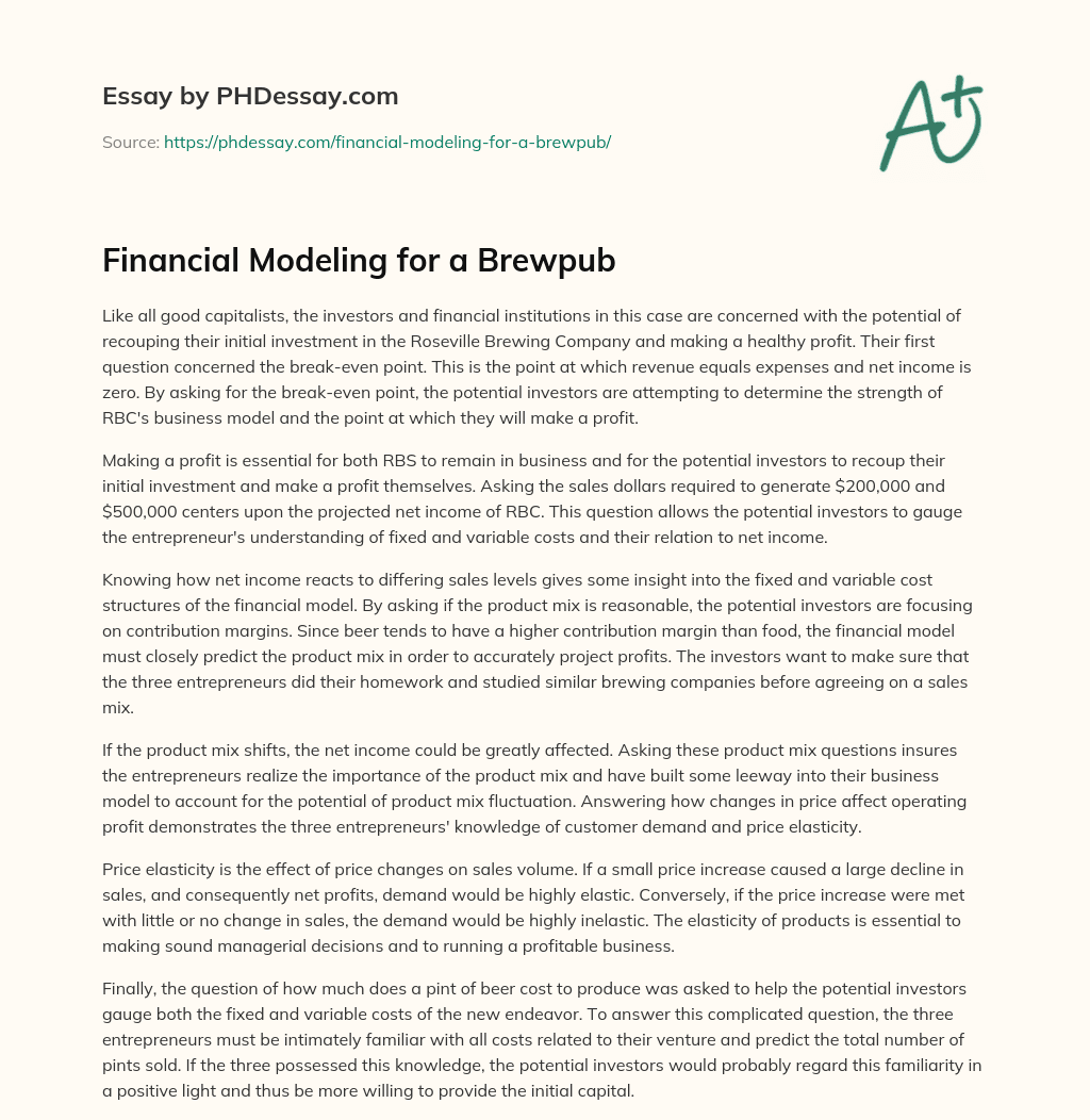 Financial Modeling for a Brewpub essay