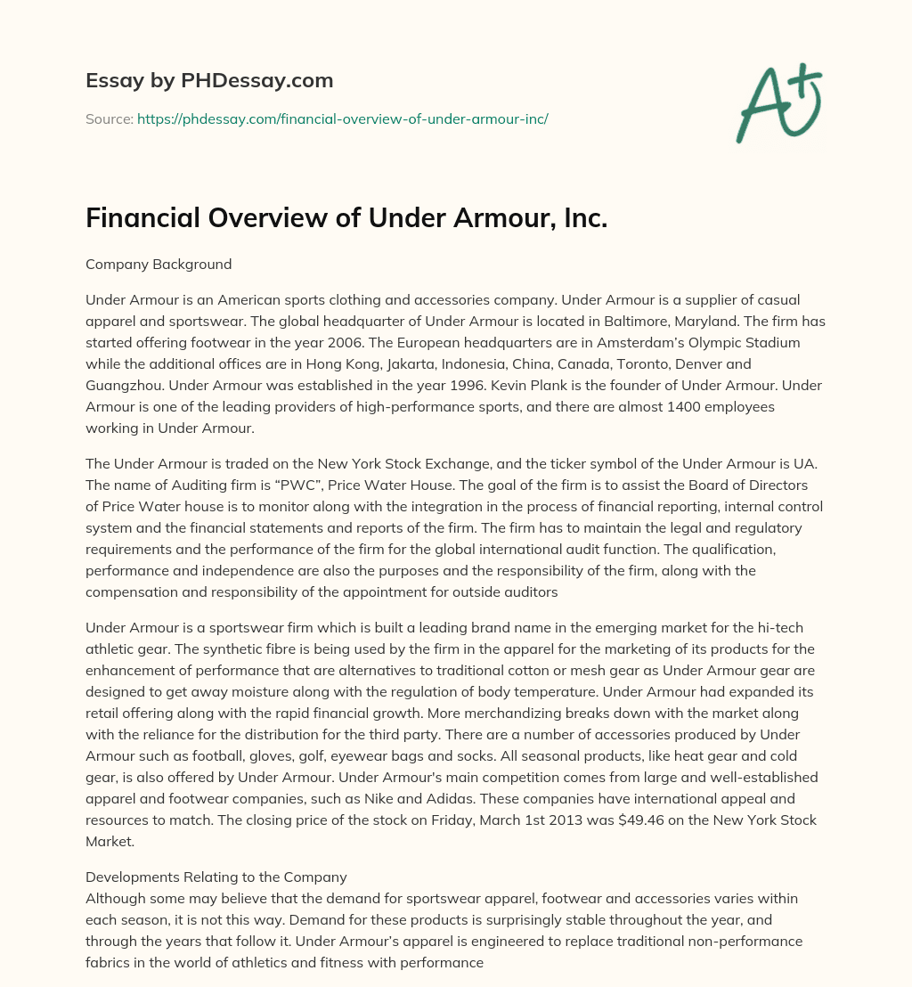 Financial Overview of Under Armour, Inc. essay